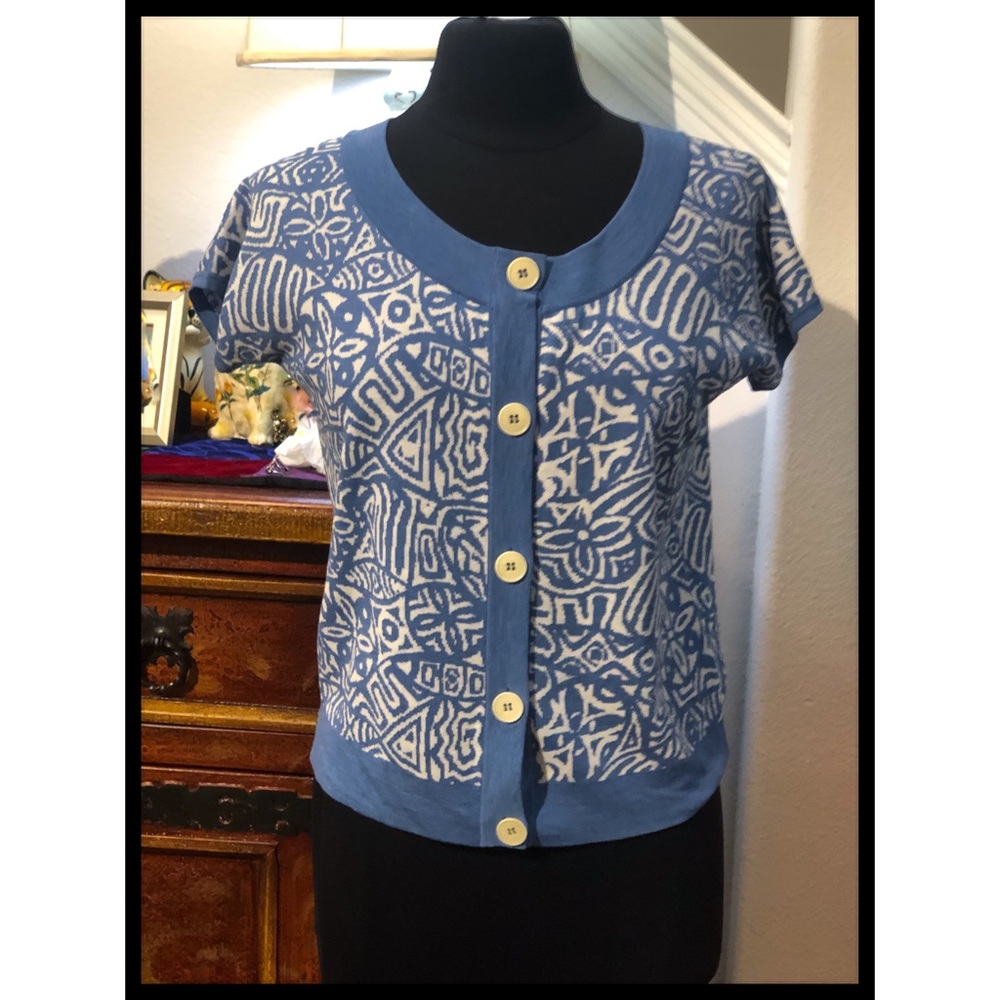 Lafayette 148 NY Short Sleeve Button Down Sweater